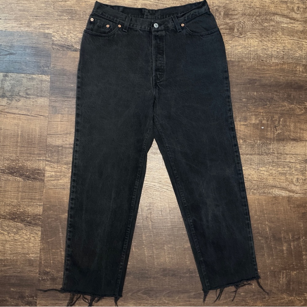 Levi’s 501’s black denim raw hem jeans ★彡